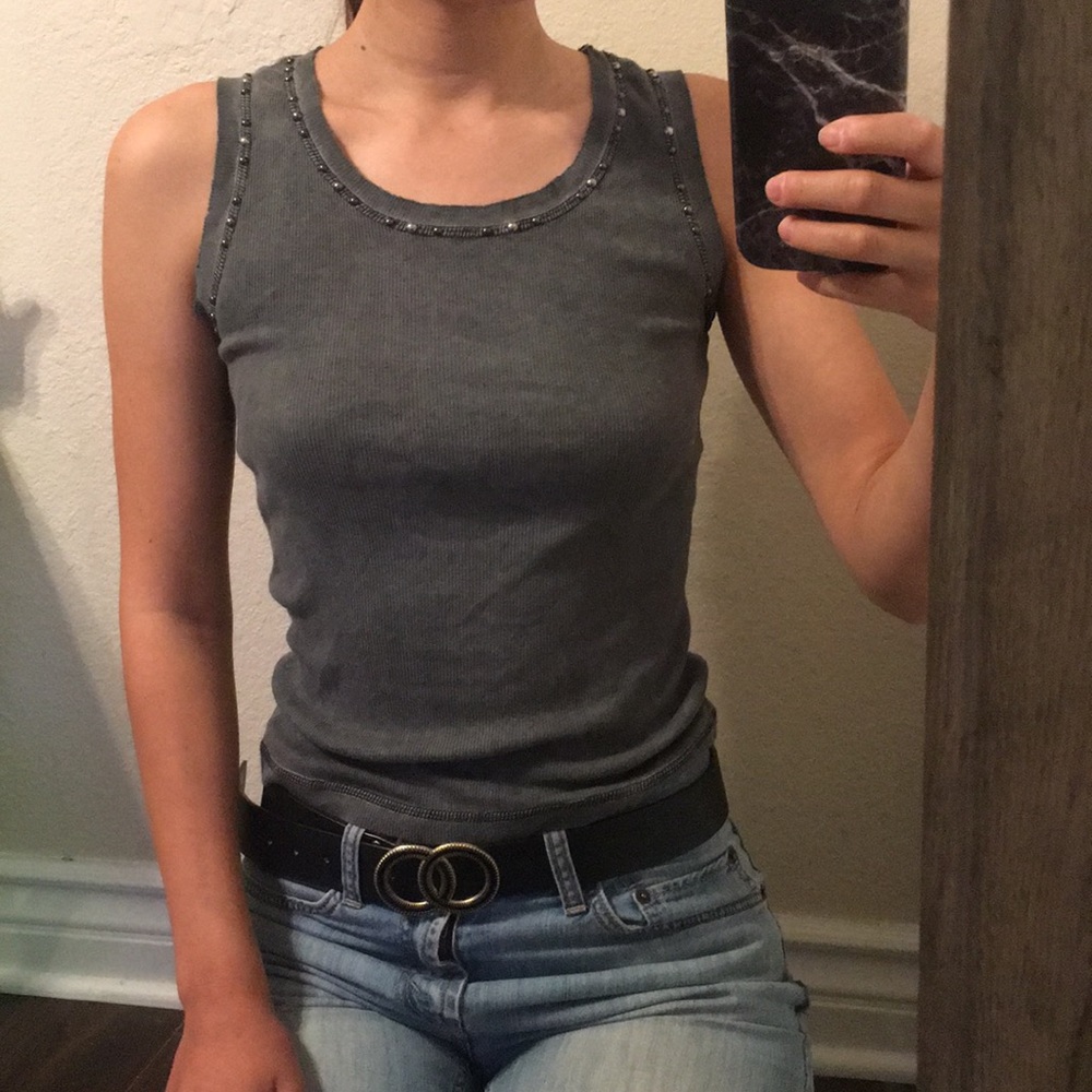 Studded gray muscle tank